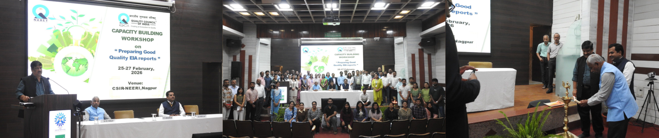 क्यूसीआई-एनएबीईटी द्वारा सीएसआईआर-नीरी में तीन दिवसीय पर्यावरण प्रभाव आकलन (EIA) क्षमता-विकास कार्यशाला का आयोजन किया गया, जिसमें विभिन्न शासकीय एवं औद्योगिक क्षेत्रों के प्रतिनिधियों ने सक्रिय सहभागिता की। Image