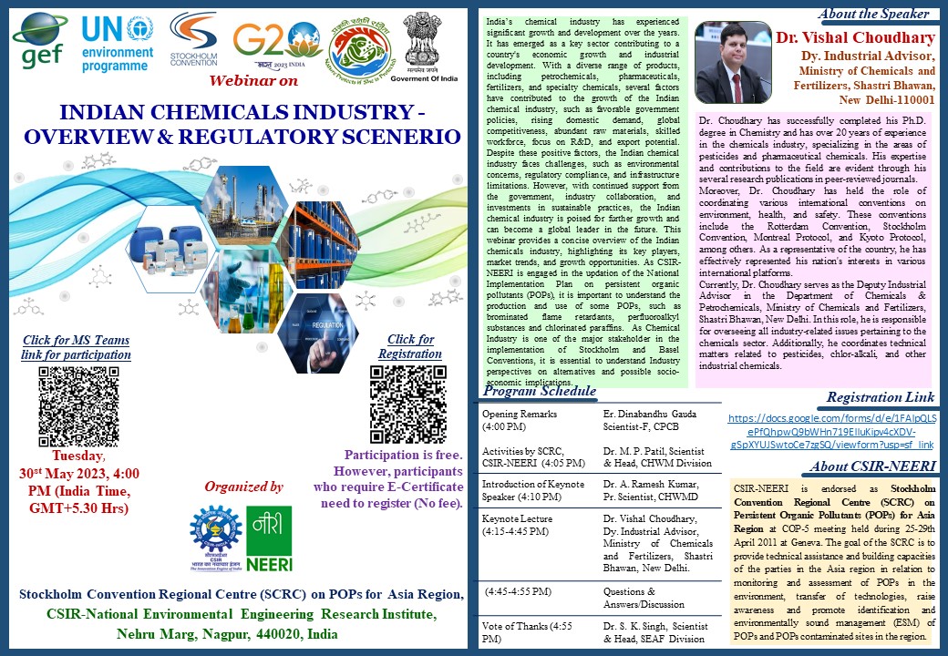 Webinar on  Indian Chemicals Industry  - Overview & Regulatory Scenario 30 May 2023, 4.00 PM Image
