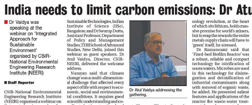 India needs to limit carbon emissions : Dr. Atul Vaidya Image